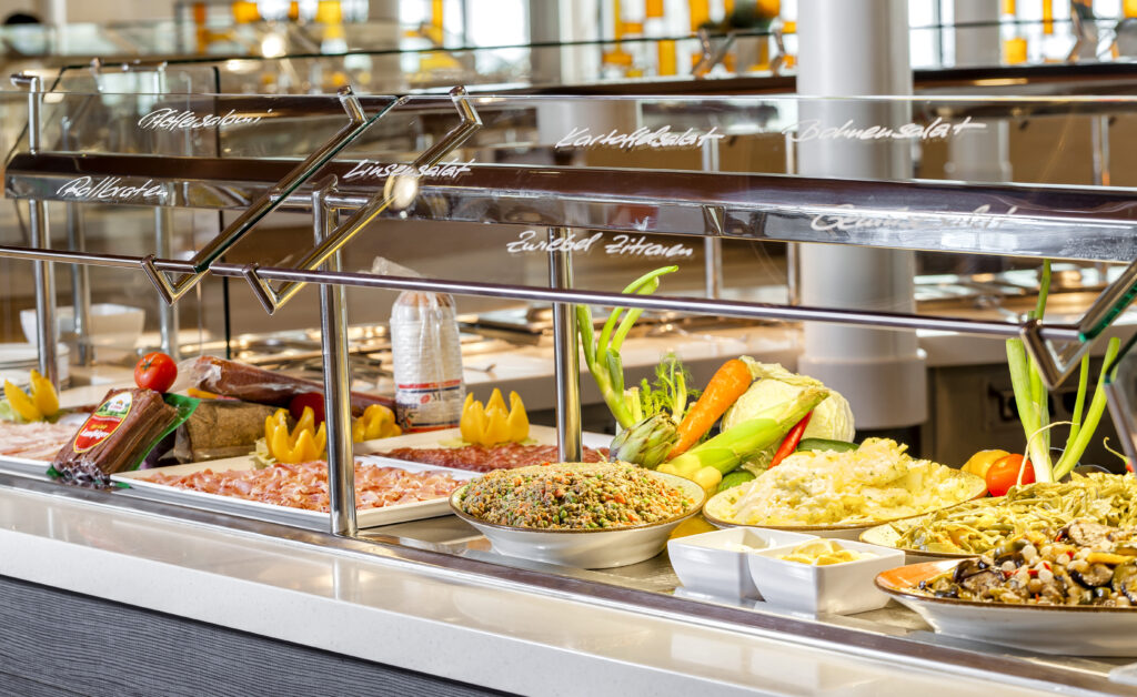 Buffet with various food dishes